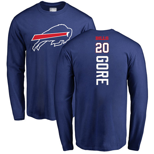 Men NFL Buffalo Bills #20 Frank Gore Royal Blue Backer Long Sleeve T Shirt
